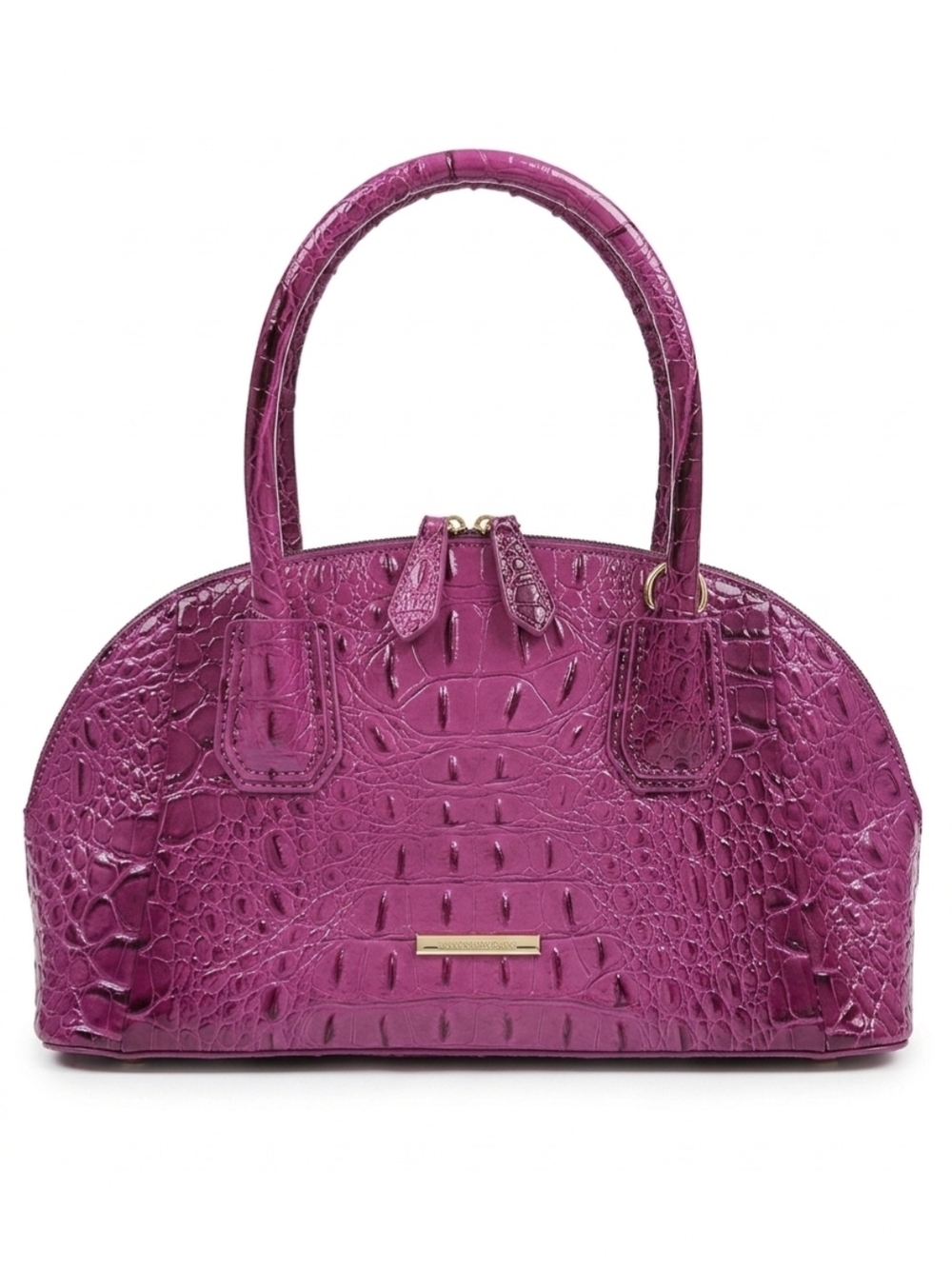 Croc-Embossed Dome Satchel in Fuchsia